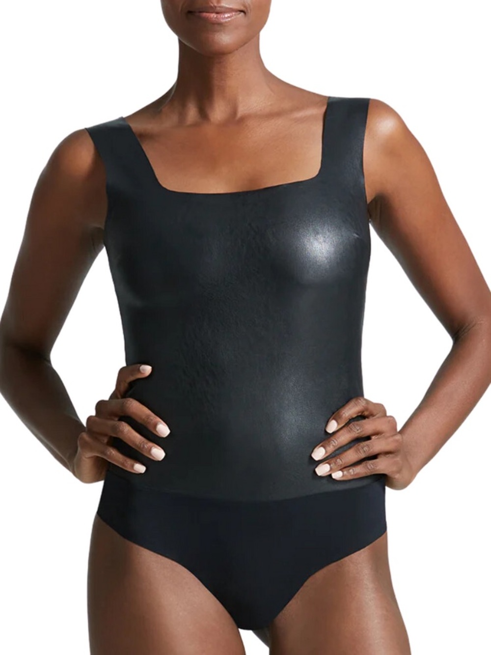 Commando Faux Leather Square Neck Black Bodysuit Size XS